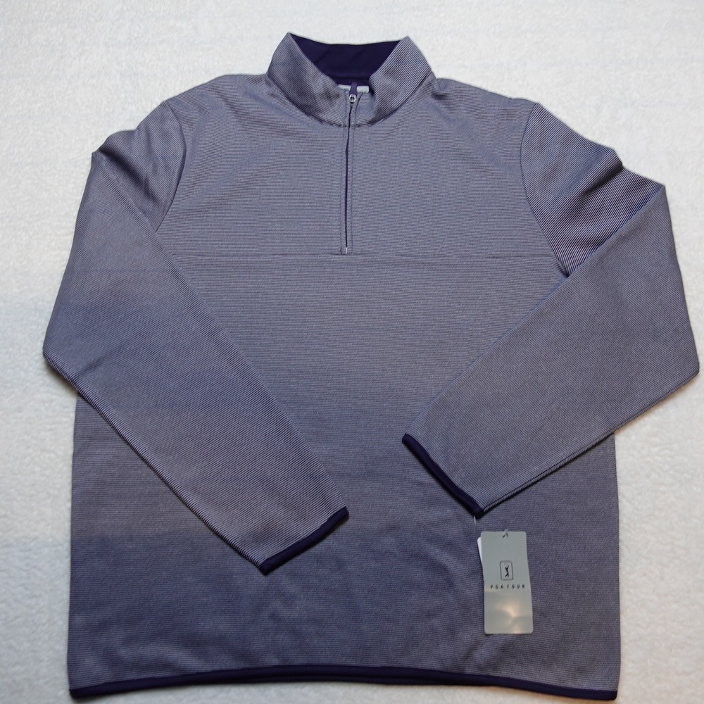 PGA Tour Quarter Zip Pullover Mens Large Peacoat Heather Stripe PVKFF0E9DS